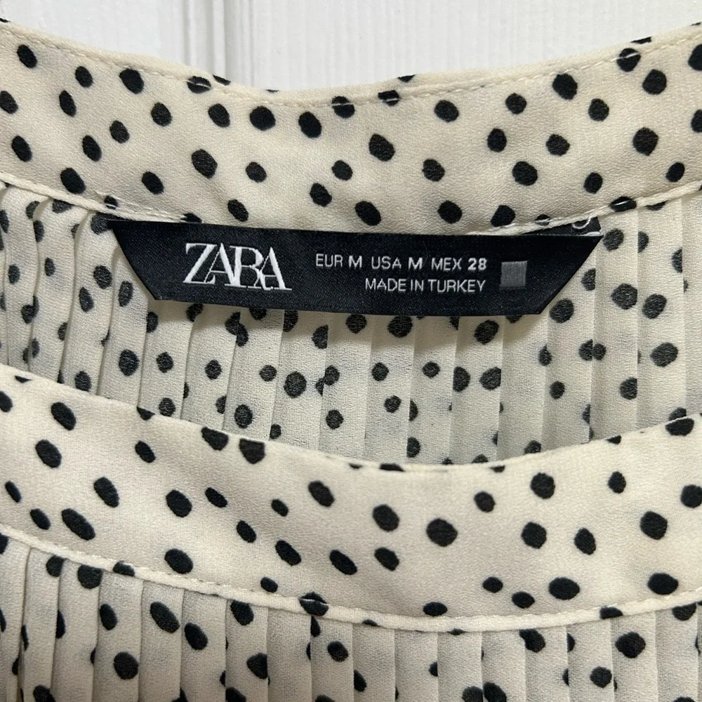 Zara White and Black Polka Dot Blouse